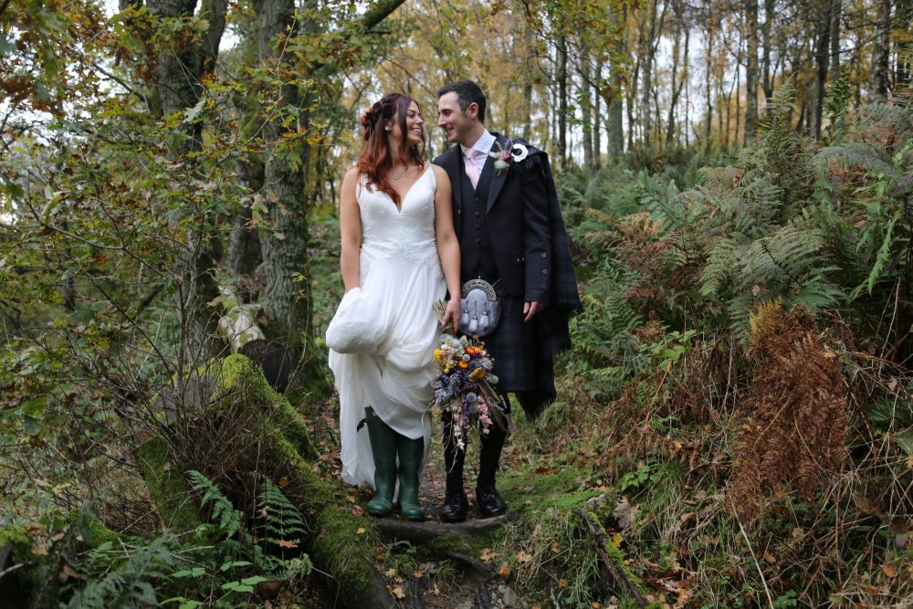 Bridal couple in forest