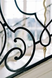 Details of the Chateau de la Cazine, Stair Bannister, ornate and original black wrought iron