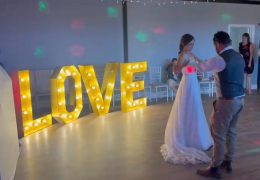 Bride and Groom's first dance during their wedding reception at Humber Barn devon.