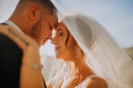 bride and groom face to face