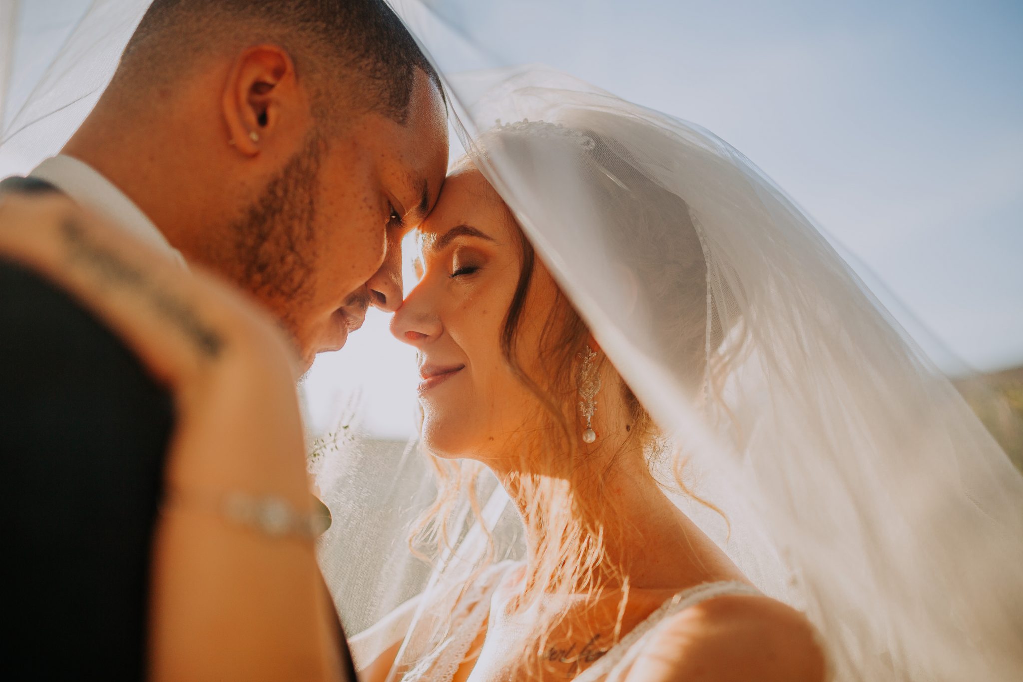 bride and groom face to face