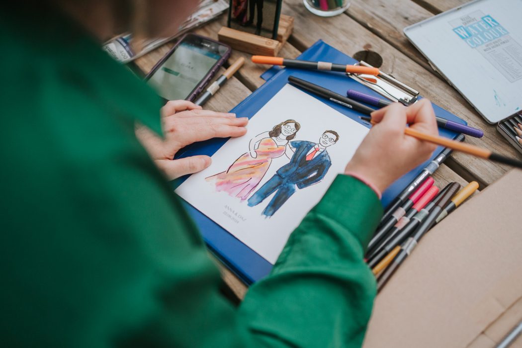 Illustrating a couple at a wedding