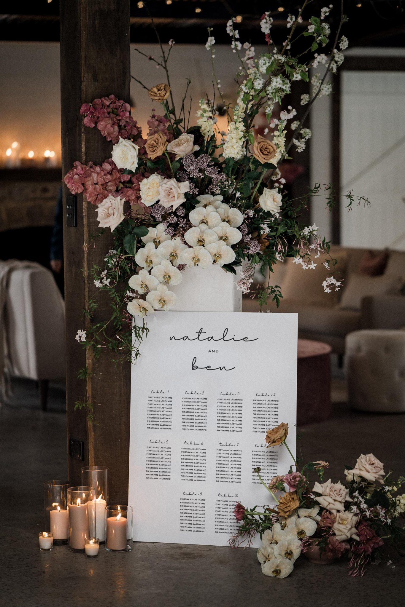 Modern, Minimal Wedding Table Plan Sign Mounted on Board from Wonder Wedding Stationery