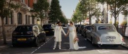 bridal couple on street