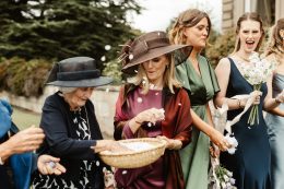 bridal party gathering confetti