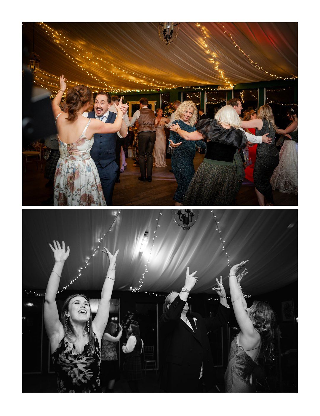 shots of wedding party dancing