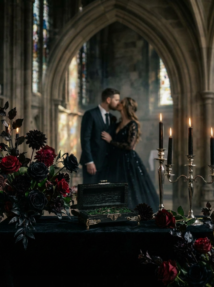 Gothic wedding ring box for a dark romance wedding ceremony