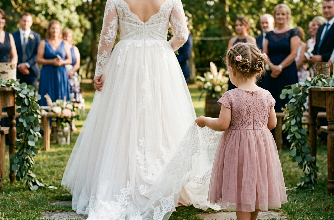bridesmaid following bride