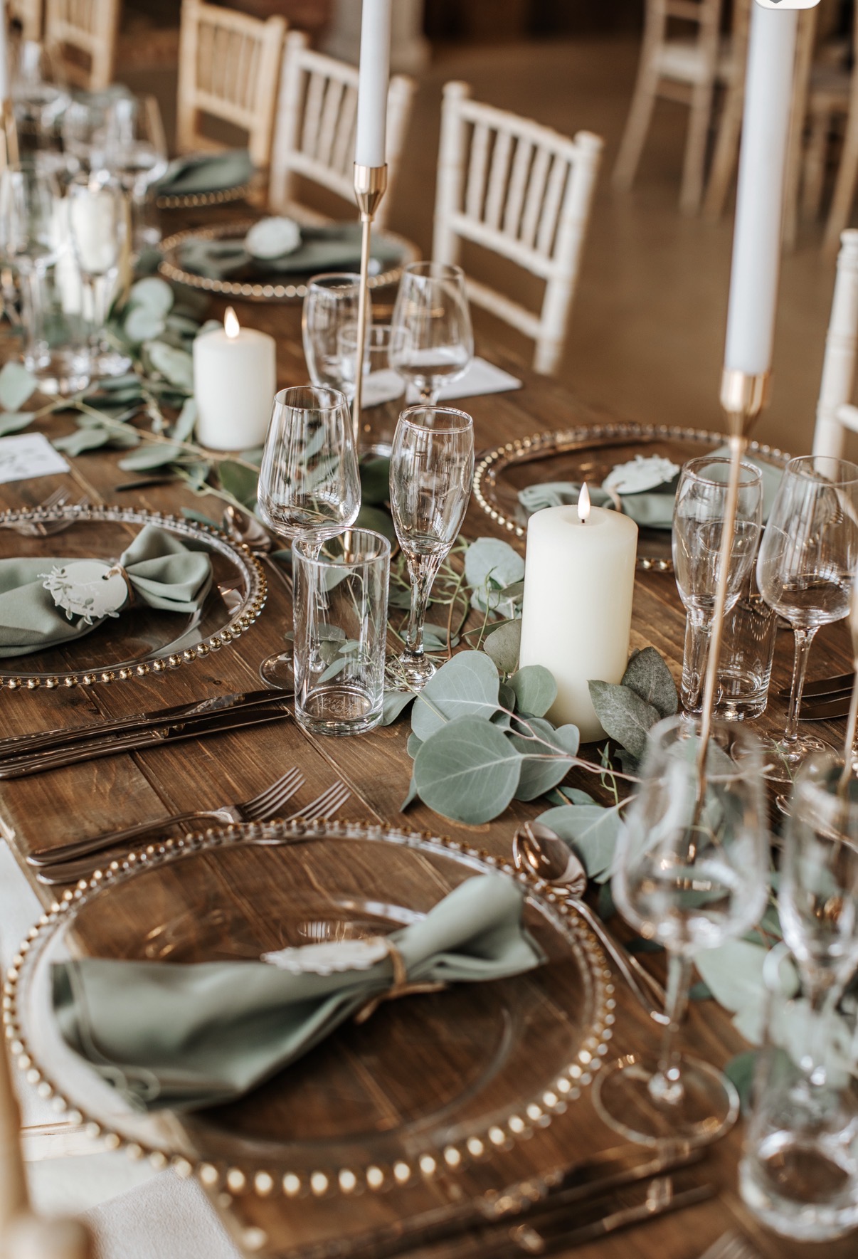 sage wedding table set up