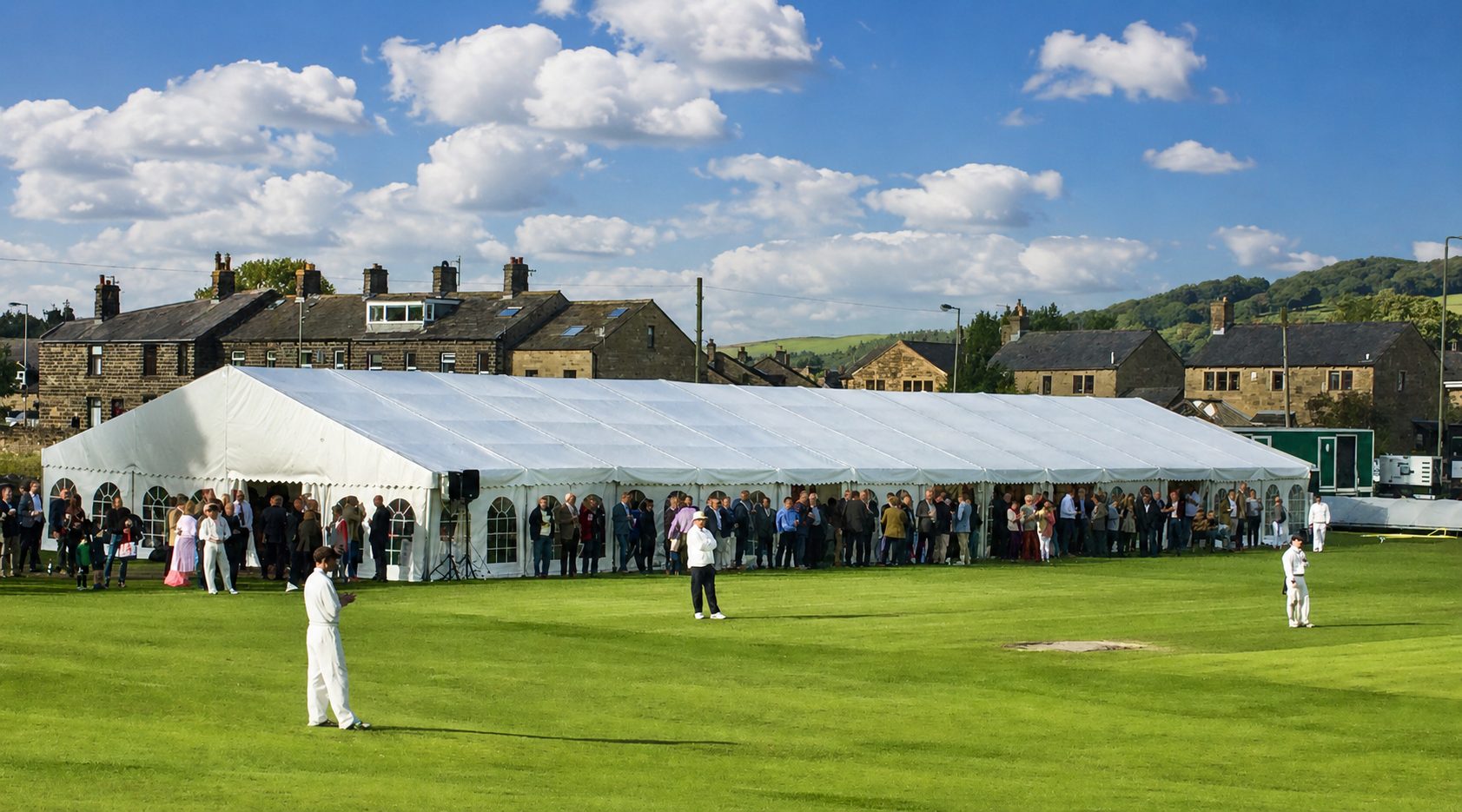 Ilkley corporate marquee providing shade and seating for a company sports day event