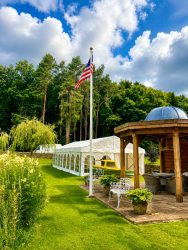 Large clearspan marquee set up for a garden party in Yorkshire.
